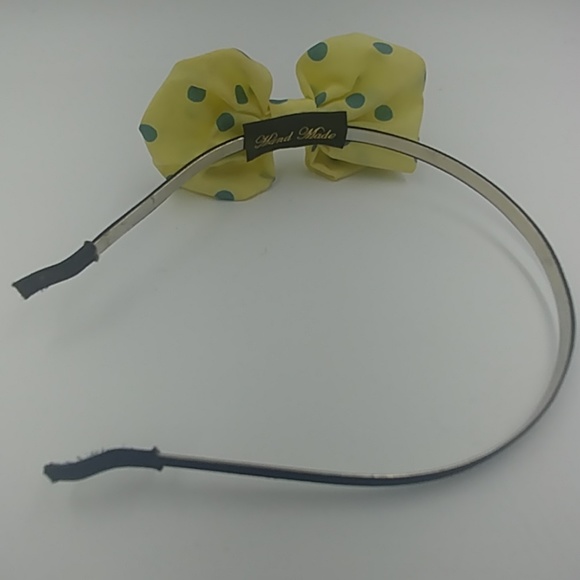 Adorable Headband W/ Yellow & Green Polka Dot Bow - Picture 2 of 5